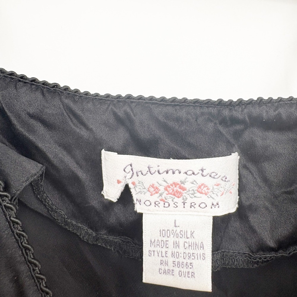 Nordstrom Womens Vintage Black 100% Silk Picot Trim Minimalist Cami Top Size L - Picture 3 of 5